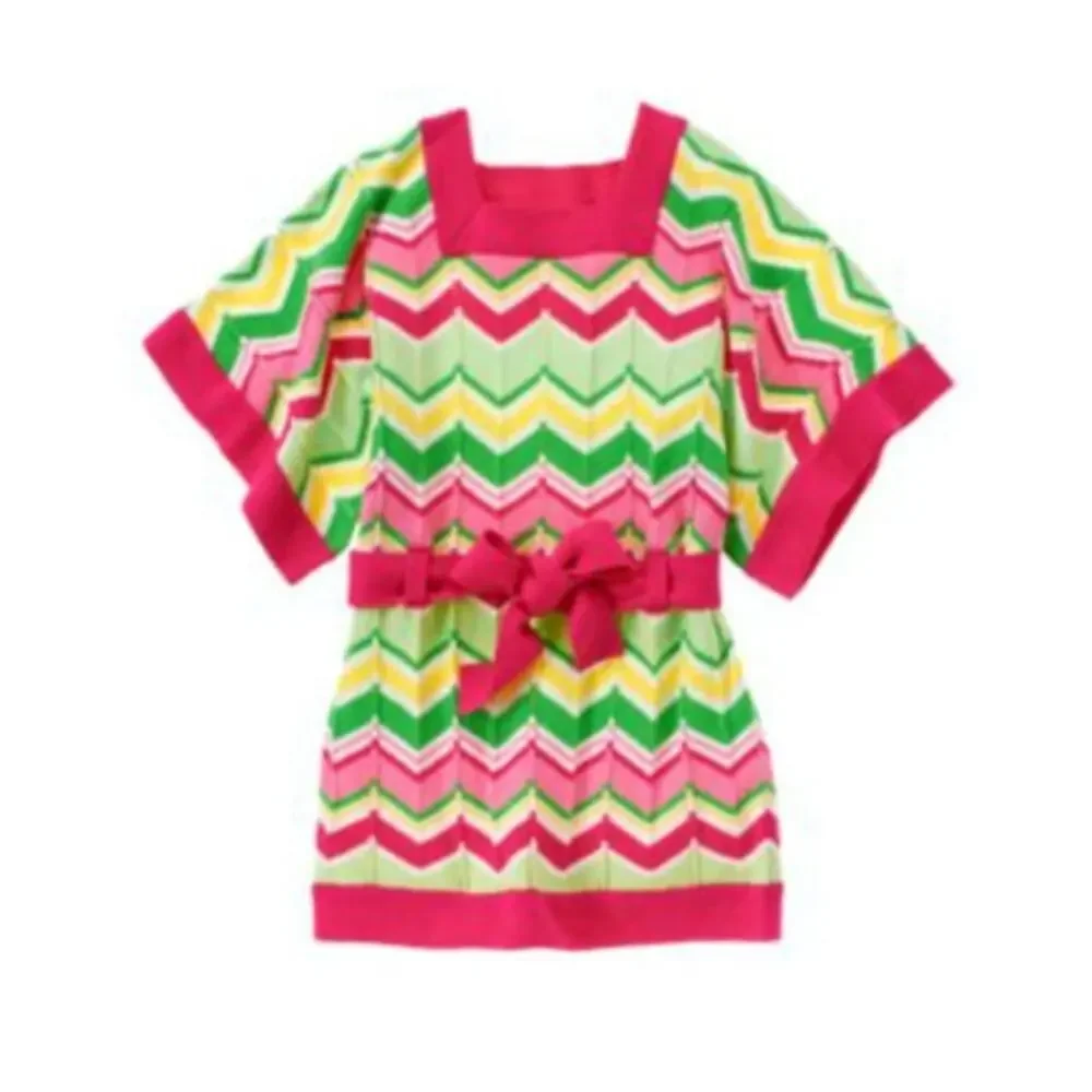 Gymboree Girls Sweater Sz XS 3 4 Belted Wavy Stripe Island‎ Lily Pink Green NEW